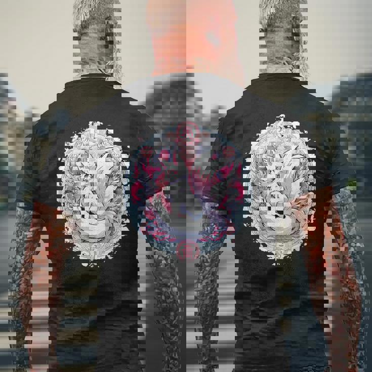 キツネ かわいい コスチューム 九尾狐 ドラゴンズ メンズTシャツ バックプリント 高齢者への贈り物