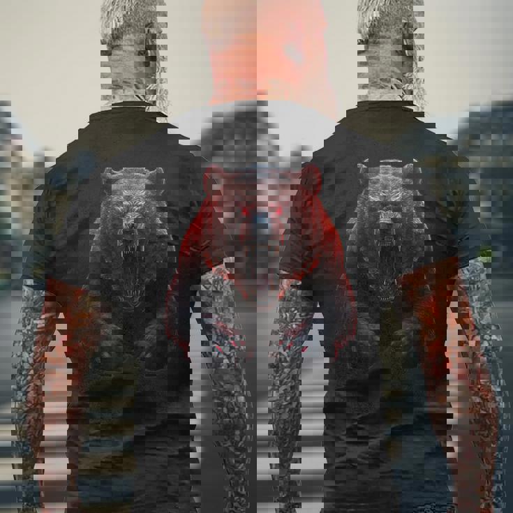 クマ、怒ったグリズリーベア、危険なホラーベア メンズTシャツ バックプリント 高齢者への贈り物