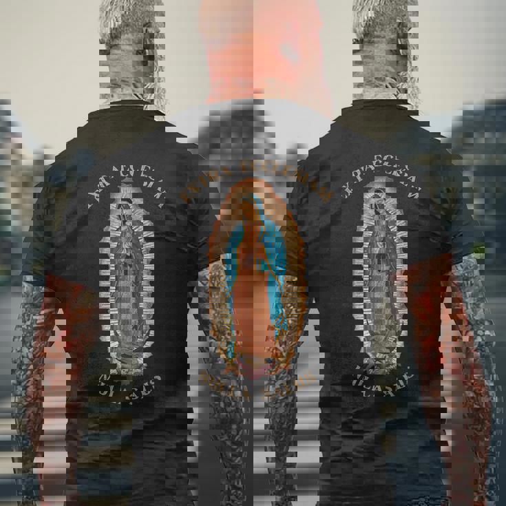 グアダルーペのローマカトリック聖母マリア メンズTシャツ バックプリント 高齢者への贈り物