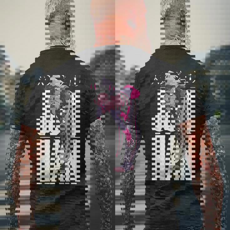 ゲーマープレイヤー愛好家向けジュリハンキャラクター メンズTシャツ バックプリント 高齢者への贈り物