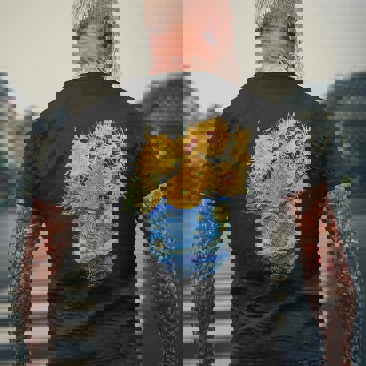 ゴッホ ひまわり&星月夜ポケット 美的アート メンズTシャツ バックプリント 高齢者への贈り物