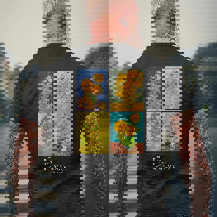 ゴッホの有名な芸術絵画 ひまわりvan Gogh メンズTシャツ バックプリント 高齢者への贈り物