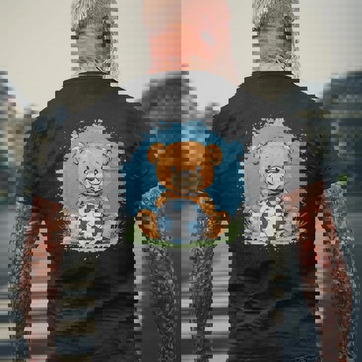 サッカーボール付きのかわいいテディベア メンズTシャツ バックプリント 高齢者への贈り物