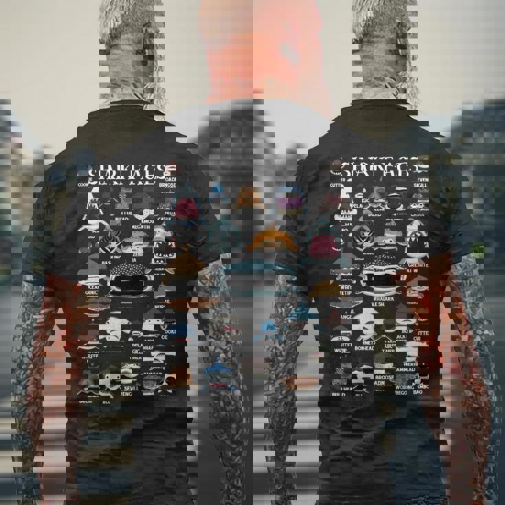 サメの種類 面白いサメの顔 サメの恋人 キッズ 先生 長袖tシャツ メンズTシャツ バックプリント 高齢者への贈り物