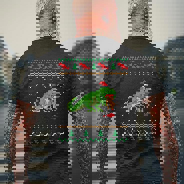 サンタ T-Rex 食べるトナカイ恐竜 アグリークリスマスセーター メンズTシャツ バックプリント 高齢者への贈り物