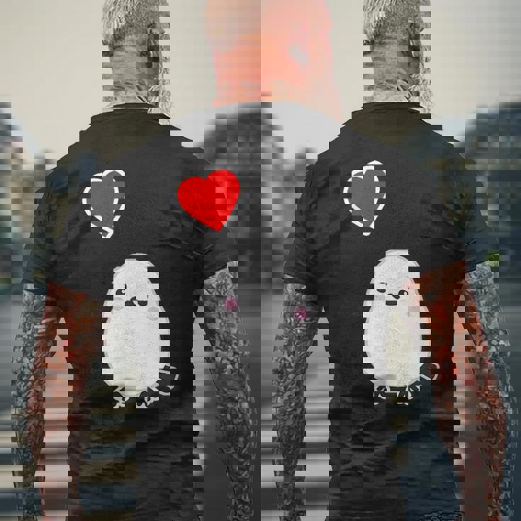 シマエナガ『ハート』白い鳥【どうぶつフレンズ】動物 ゆるくて かわいい メンズTシャツ バックプリント 高齢者への贈り物