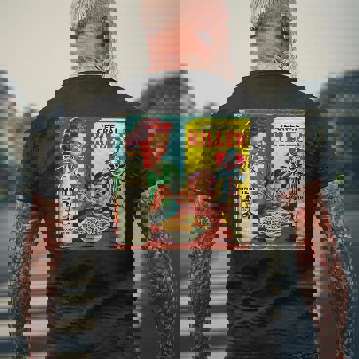 シリアルシリアルキラー音声しゃれミッドセンチュリー広告ユーモア メンズTシャツ バックプリント 高齢者への贈り物