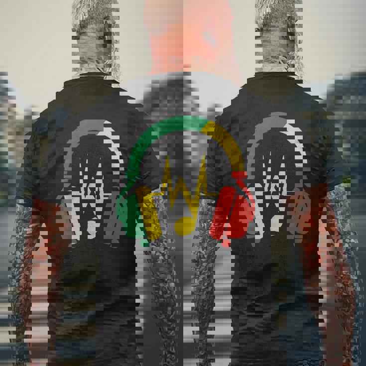 ジャマイカの国旗の色のデザインでレゲエの雰囲気を表現 メンズTシャツ バックプリント 高齢者への贈り物