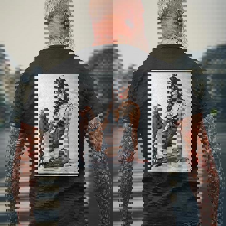 セクシーガールグラフィックtシャツ-猫マスクv2のセクシーなピンナップガール メンズTシャツ バックプリント 高齢者への贈り物