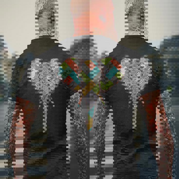 ゾウ I ワイルドライフ I カラフルなゾウ メンズTシャツ バックプリント 高齢者への贈り物