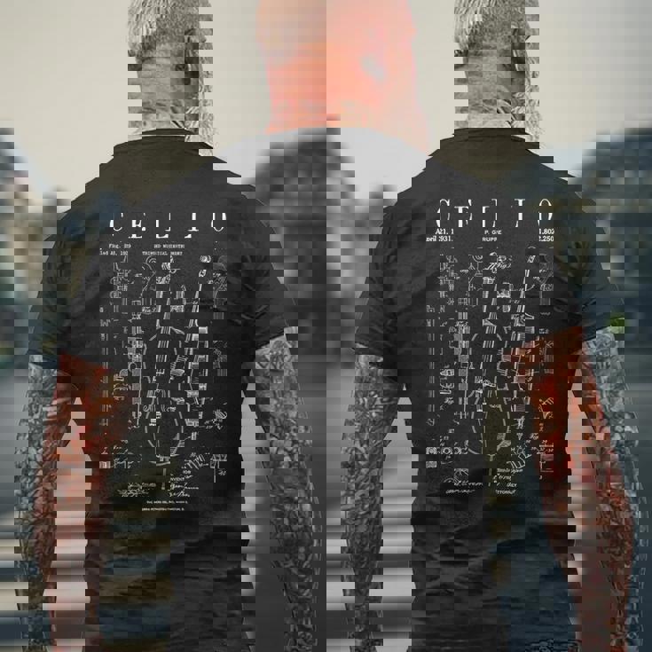 チェロ ヴィンテージ 特許 チェリスト 描画 プリント メンズTシャツ バックプリント 高齢者への贈り物