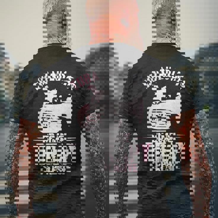 チューバ 水彩 チューバと猫 メンズTシャツ バックプリント 高齢者への贈り物