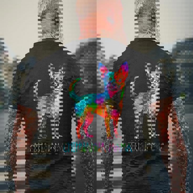 チワワ ママ 水彩画 芸術的 犬 恋人 ティーカップ メンズTシャツ バックプリント 高齢者への贈り物