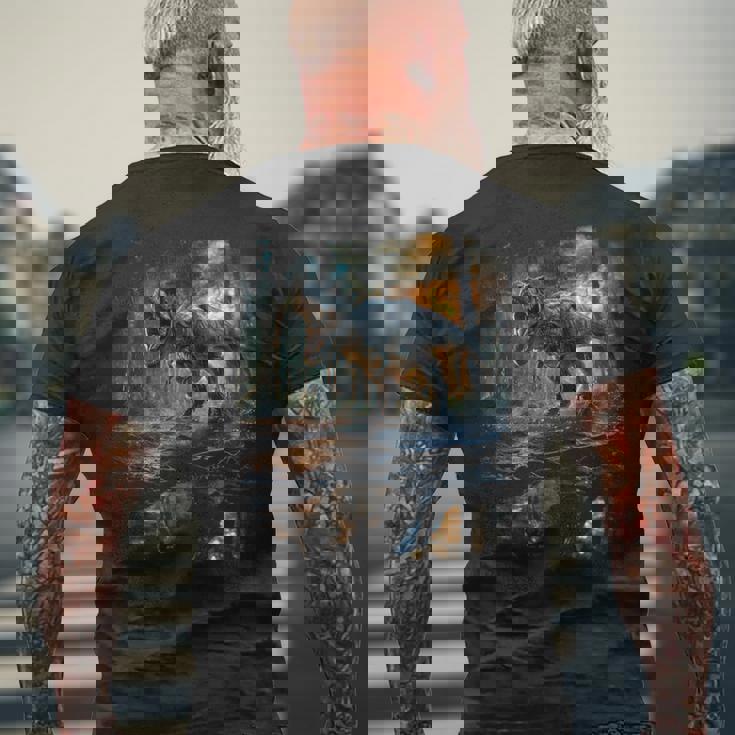 ティレックス 夜に吠える恐竜 リアルなグラフィックデザイン 長袖tシャツ メンズTシャツ バックプリント 高齢者への贈り物