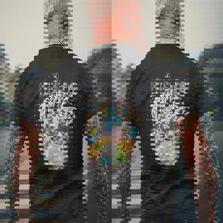 ディスコボール ディスコ ディーバ クイーン 70年代 レトロ ヴィンテージ ダンス メンズTシャツ バックプリント 高齢者への贈り物