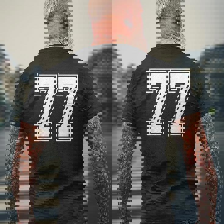 ナンバー77 野球 フットボール 誕生日 メンズTシャツ バックプリント 高齢者への贈り物