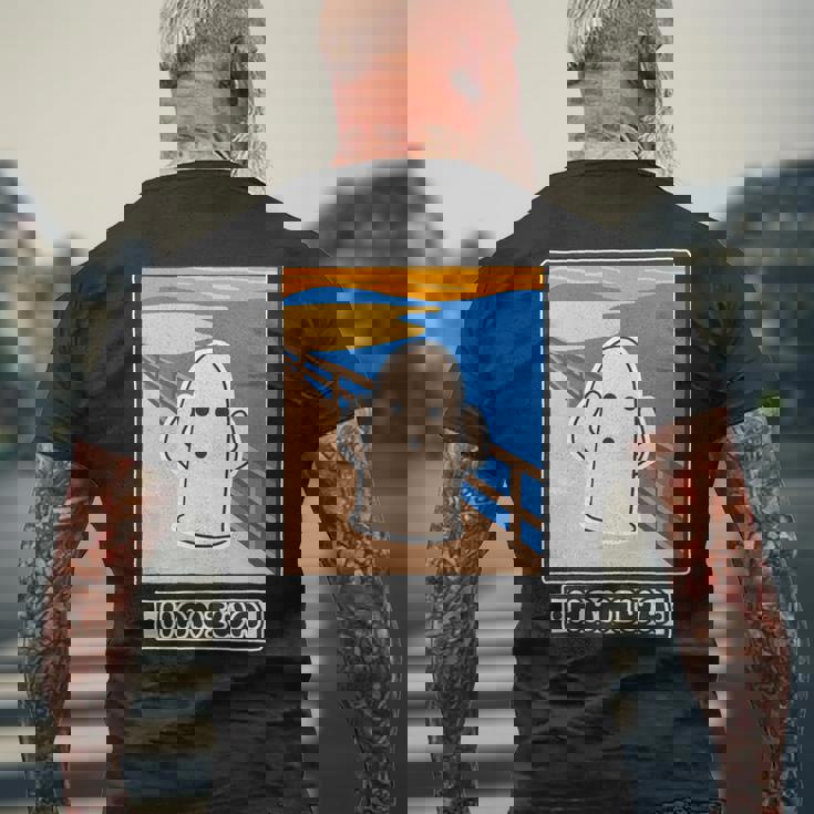 ハニワくん の ムンクの叫び 埴輪【ゆるフレンズ】名画 パロディ 歴史土器 キャラクター かわいい イラスト 面白い 長袖tシャツ メンズTシャツ バックプリント 高齢者への贈り物