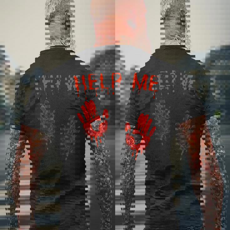 ハロウィーン-血まみれの手血のスプラッターコスチュームゾンビ メンズTシャツ バックプリント 高齢者への贈り物