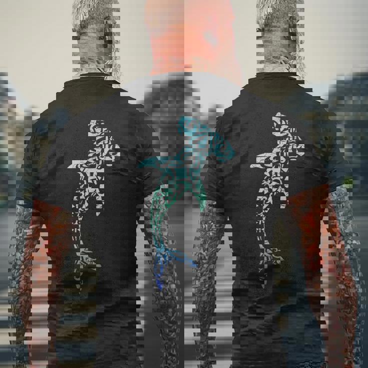 ハワイ ポリネシア トライバル シュモクザメ アロハステート メンズTシャツ バックプリント 高齢者への贈り物