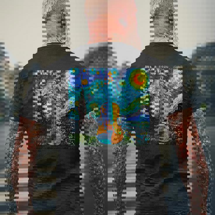 バイオリン 楽器 面白いtシャツ ゴッホ 星月夜 かわいい メンズ 子供 おもしろ 服 グッズ ネタ 音楽 メンズTシャツ バックプリント 高齢者への贈り物