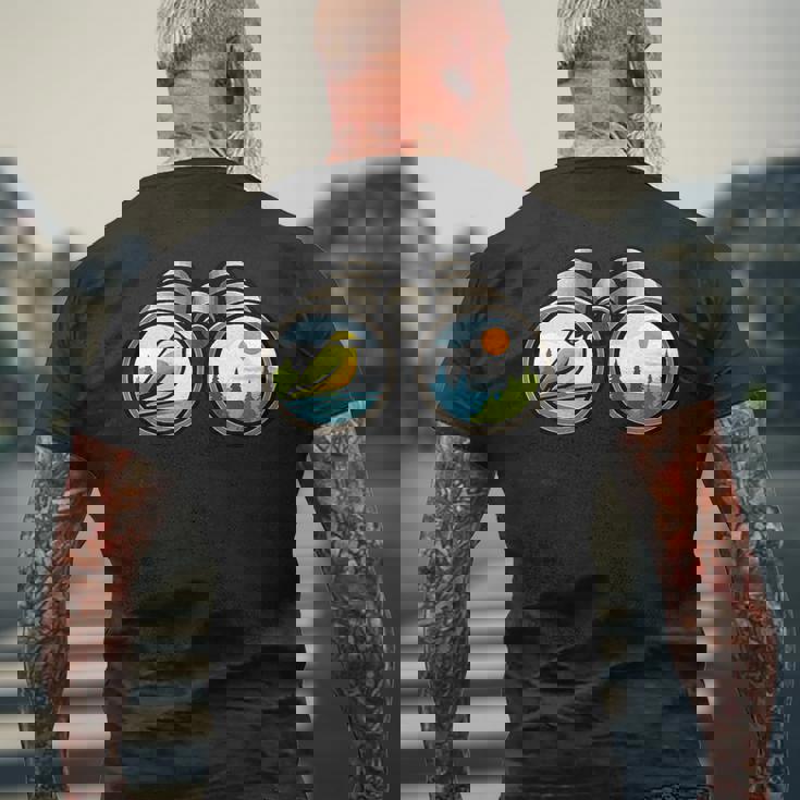バードウォッチング双眼鏡デザイン メンズTシャツ バックプリント 高齢者への贈り物