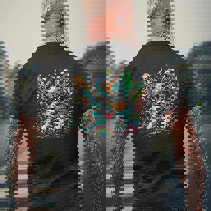 パピヨン犬の飼い主 パピヨン犬のアートワーク メンズTシャツ バックプリント 高齢者への贈り物