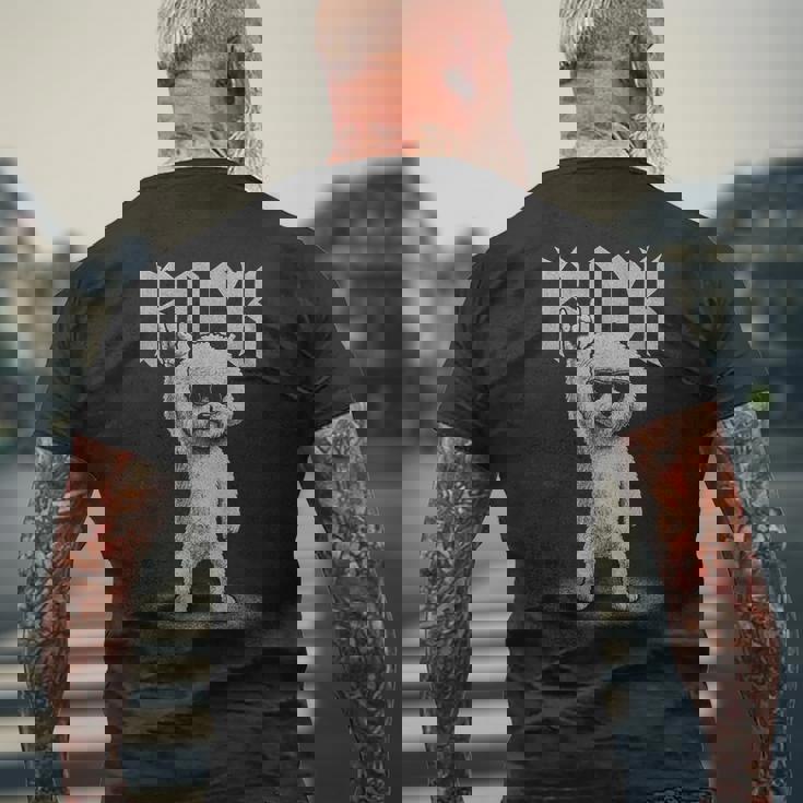 ビションフリーゼ ロックミュージック レトロ ヴィンテージ 犬好き メンズTシャツ バックプリント 高齢者への贈り物