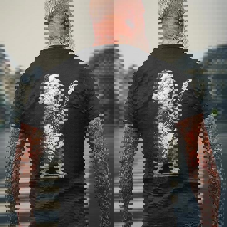 ビション・フリーゼ ギターを弾く クリスマス 犬好き メンズTシャツ バックプリント 高齢者への贈り物