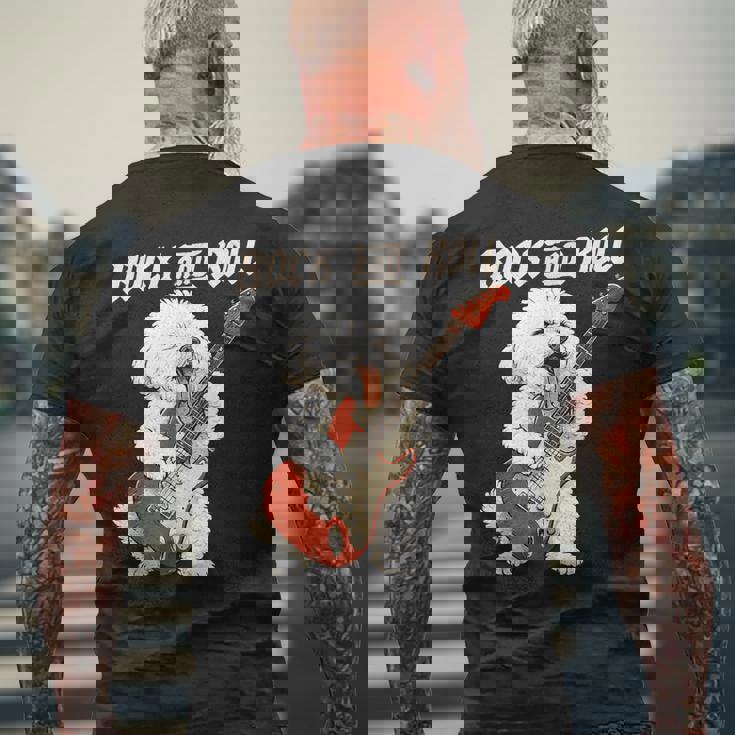 ビション・フリーゼ ギターを弾く ロックンロール 犬好き メンズTシャツ バックプリント 高齢者への贈り物