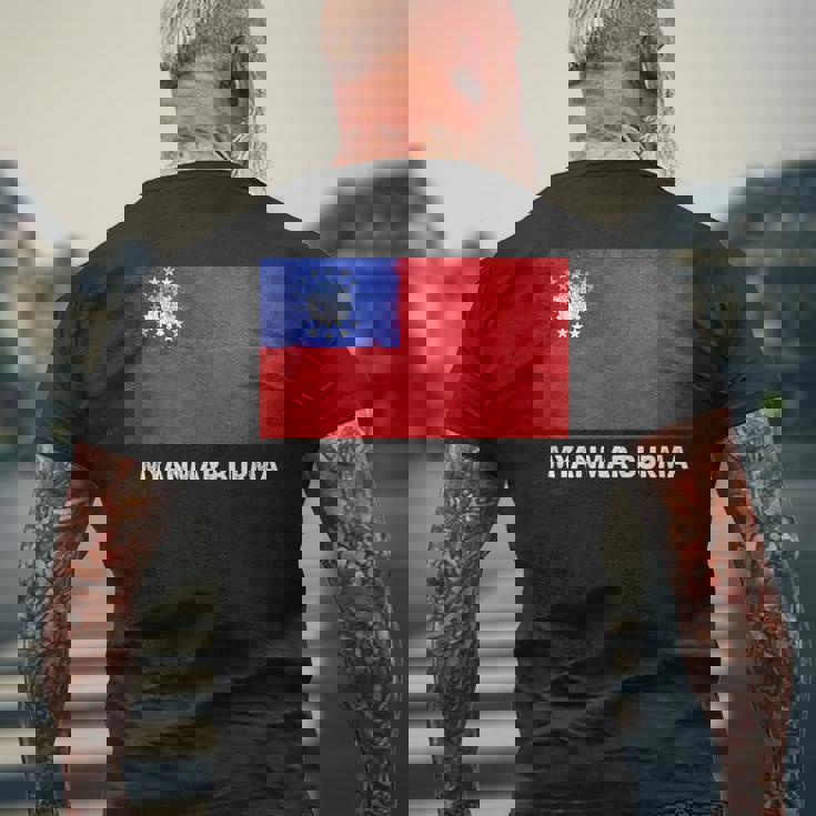 ビルマのミャンマー国旗 メンズTシャツ バックプリント 高齢者への贈り物