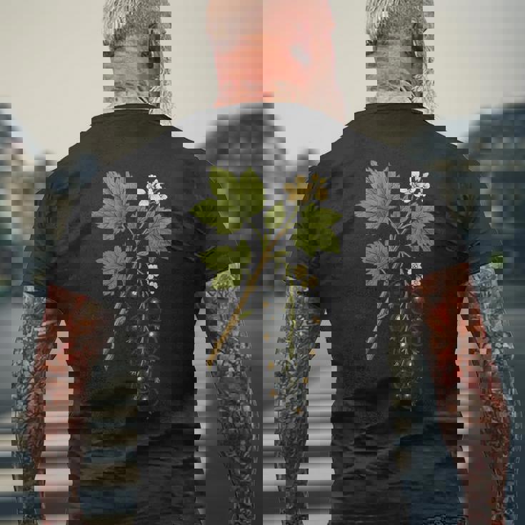 ビンテージボタニカルブラックカラント自然アートプリント メンズTシャツ バックプリント 高齢者への贈り物