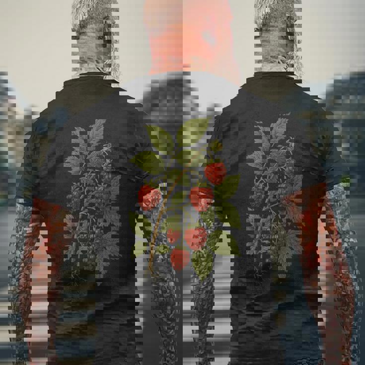 ビンテージボタニカルラズベリー自然アートプリント。 メンズTシャツ バックプリント 高齢者への贈り物