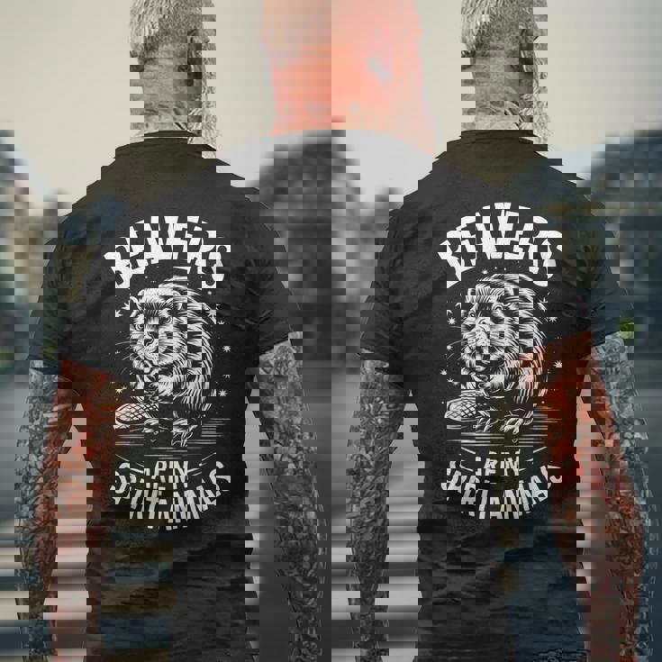 ビーバーズ スピリットアニマルズ おもしろビーバー メンズTシャツ バックプリント 高齢者への贈り物