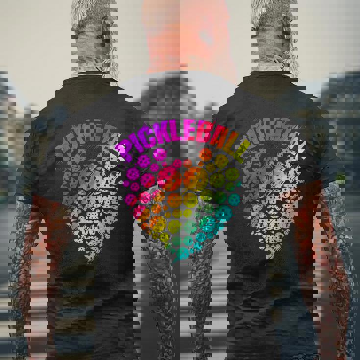 ピックルボール ハート カラフル ラブ ピックルボール メンズTシャツ バックプリント 高齢者への贈り物