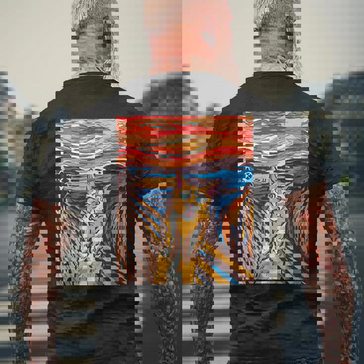 ファニー タビーキャット 絵画 ムンクの叫び パロディ メンズTシャツ バックプリント 高齢者への贈り物