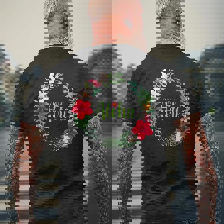 フラダンス フラ レッスン用 アロハ トロピカル ハワイ ハイビスカス かわいい 人気 プルメリア ハワイアン 黒 夏 メンズTシャツ バックプリント 高齢者への贈り物