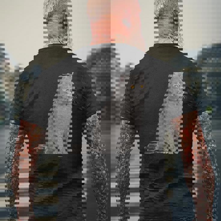 ブリティッシュショートヘアの猫 長袖tシャツ メンズTシャツ バックプリント 高齢者への贈り物