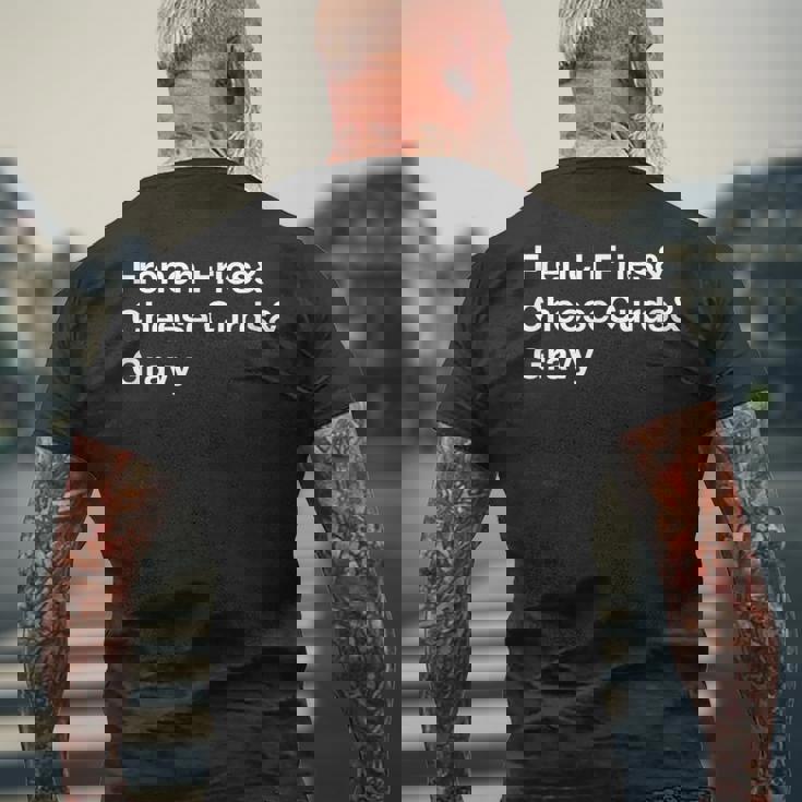 プーチンフライドポテト・チーズカード・グレービー メンズTシャツ バックプリント 高齢者への贈り物