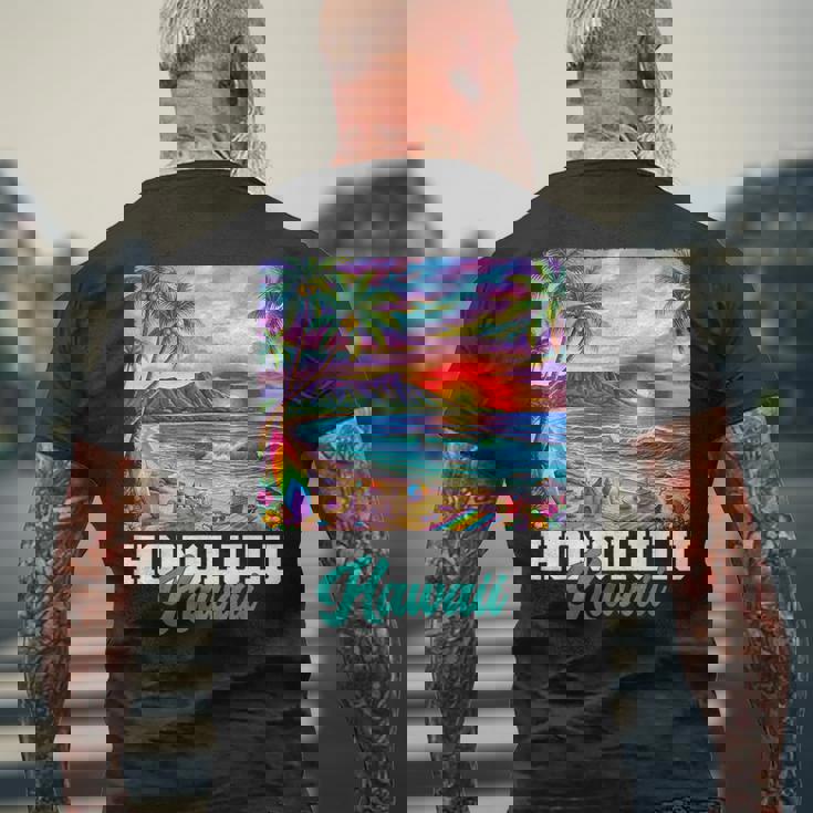 ホノルル ハワイ ハワイアン 波 ビーチ 夏 サーフィン レトロ メンズTシャツ バックプリント 高齢者への贈り物