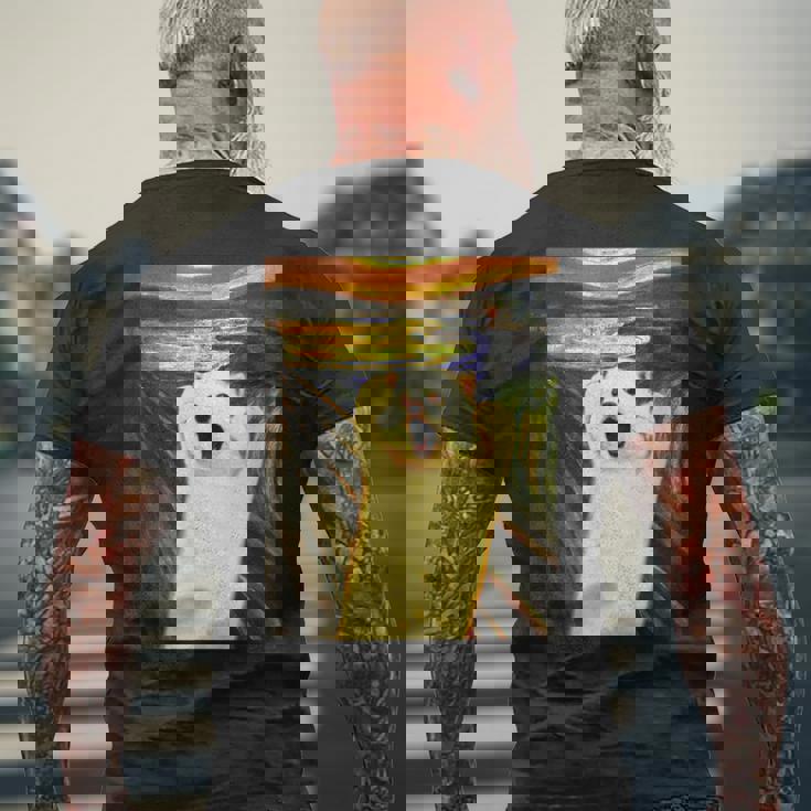 ポメラニアン 面白いtシャツ 犬 ムンクの叫び かわいい メンズ 子供 おもしろ 服 グッズ ネタ わんこ メンズTシャツ バックプリント 高齢者への贈り物