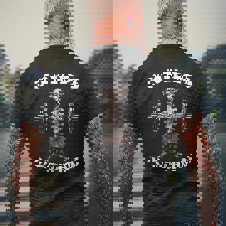 ポンピング ウェイトリフティング おもしろい イタリアングレイハウンド メンズTシャツ バックプリント 高齢者への贈り物