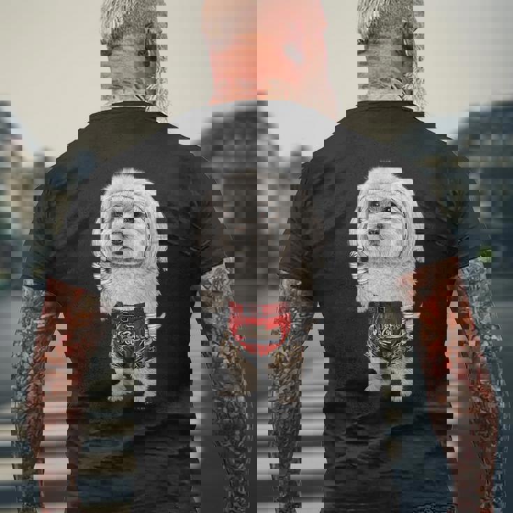 ムエタイキックボクシングチャンピオンとしてのマルチーズドッグ メンズTシャツ バックプリント 高齢者への贈り物