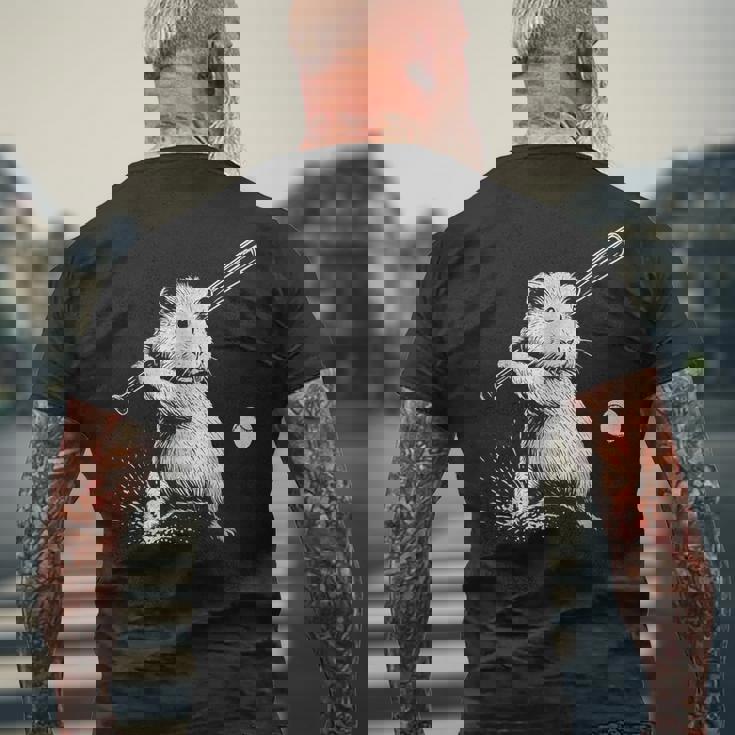 モルモット 野球 スポーツ ペット好き メンズTシャツ バックプリント 高齢者への贈り物