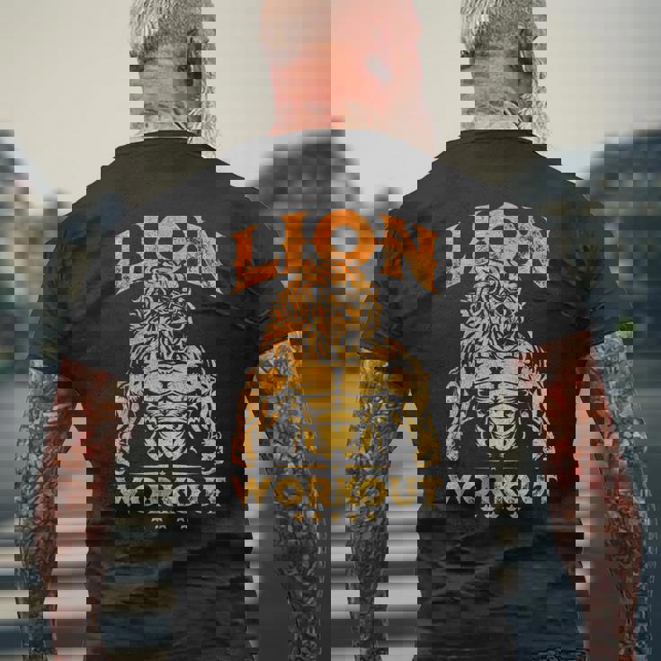 ライオン ワークアウト ゴールド トレーニング ビースト ジム フィットネス パワーマッスル メンズTシャツ バックプリント 高齢者への贈り物