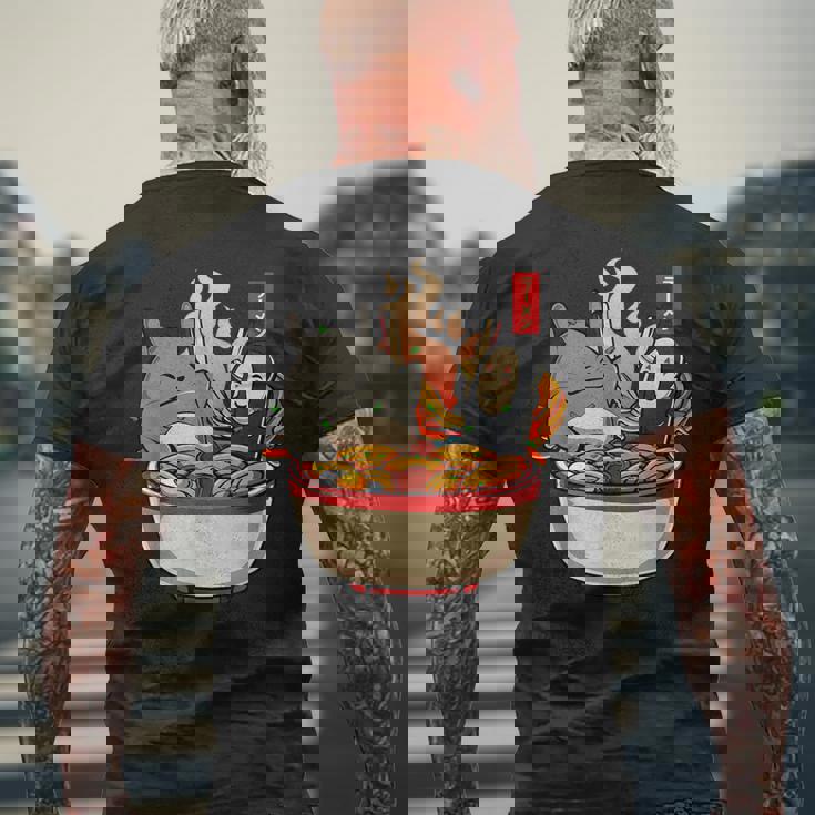 ラーメンプールパーティー かわいい日本アニメヌードルフード メンズTシャツ バックプリント 高齢者への贈り物