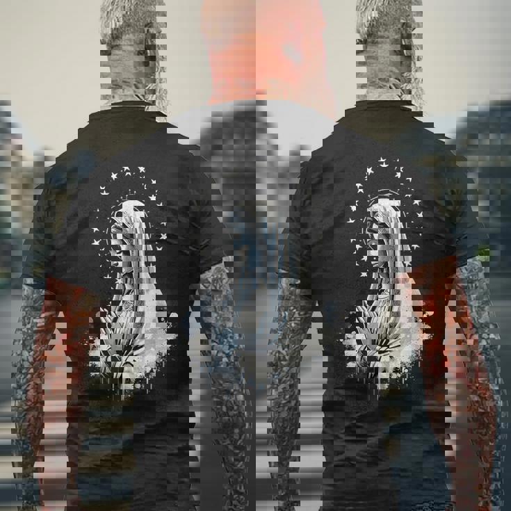 ルルドの聖母マリア 強力なシンボル 母マリア メンズTシャツ バックプリント 高齢者への贈り物