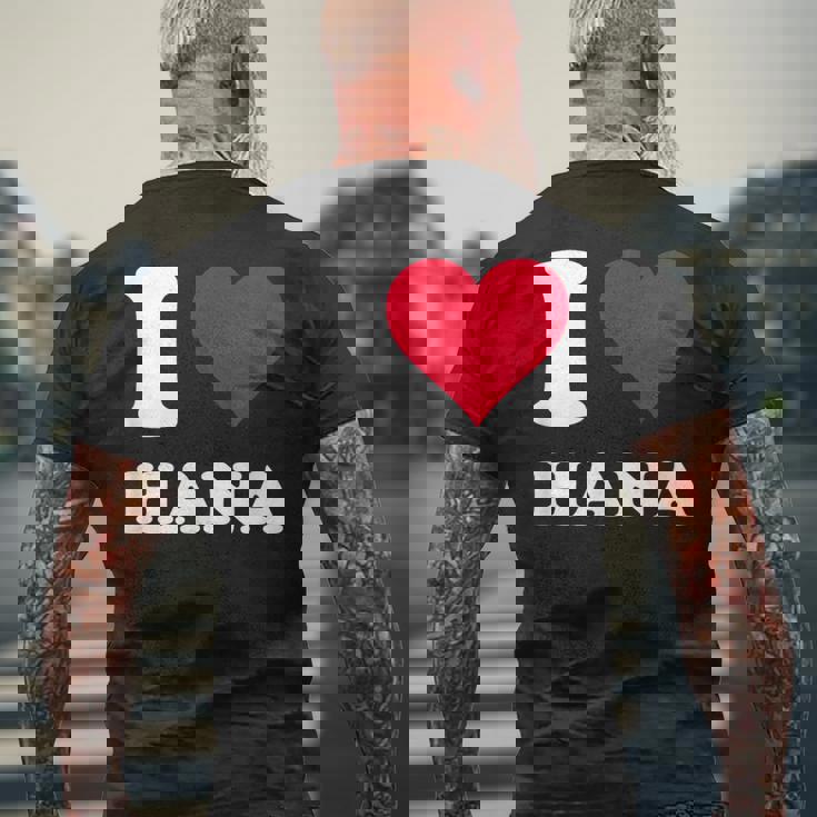 レッドハート I Love Hana メンズTシャツ バックプリント 高齢者への贈り物