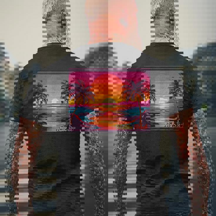 レトロ サンセット マリブビーチ メンズTシャツ バックプリント 高齢者への贈り物