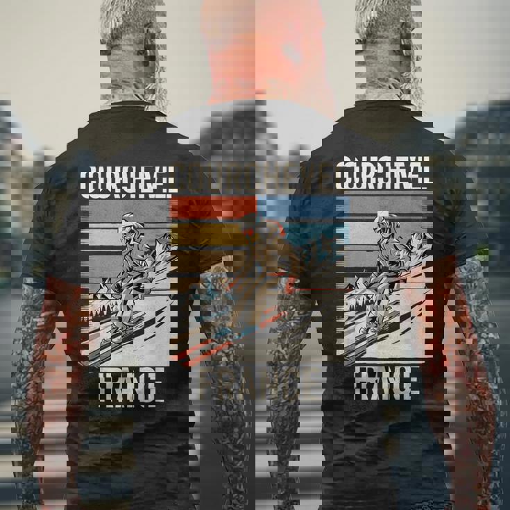 レトロ スキー クールシュベル フランス フランス スキー リゾート 楽しい メンズTシャツ バックプリント 高齢者への贈り物