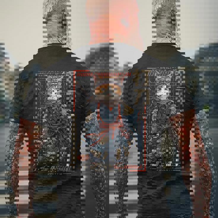 レトロな侍猫 戦士の猫 長袖tシャツ メンズTシャツ バックプリント 高齢者への贈り物